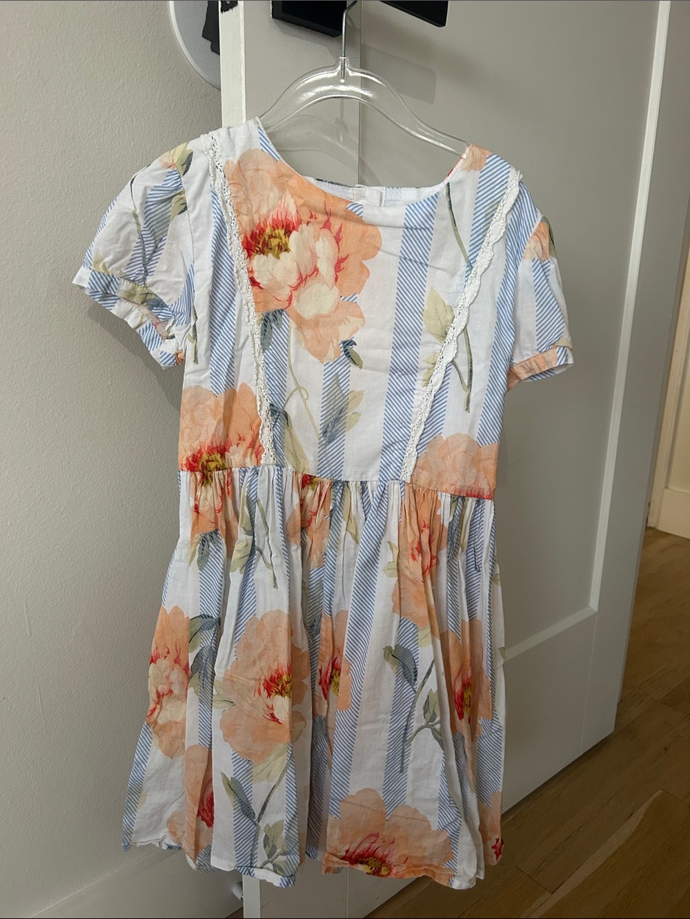 Morley Peach Floral & Blue Stripe Girls' Dress